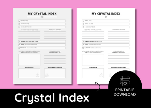 Witchy Printable Crystal Index Sheet