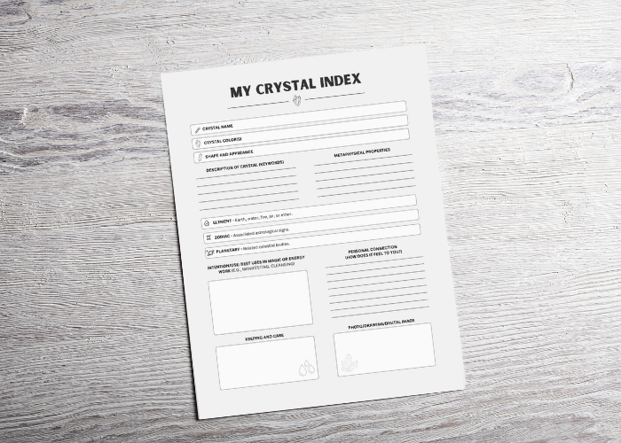 Witchy Printable Crystal Index Sheet