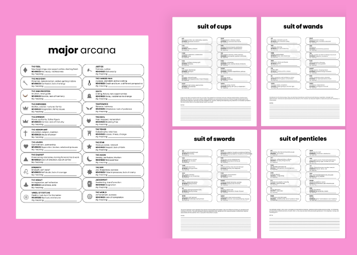 Witchy Printable Tarot Cheat Sheets for Tarot Readers