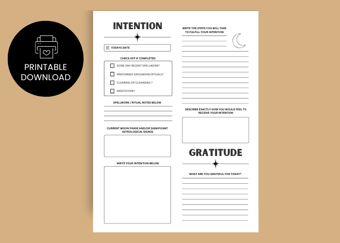 Witchy Printable Intention and Gratitude Planning Sheet